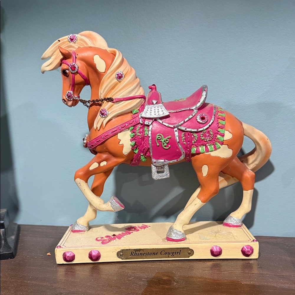 Rhinestone Cowgirl Decorative Carousel Horse - Pink and Cream Accent